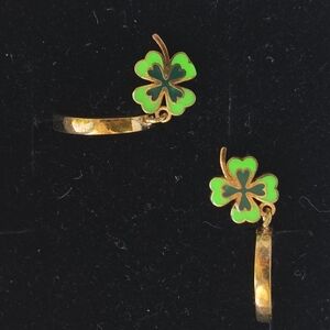 Chic Gold Hoop Earrings with Green Clover Charm